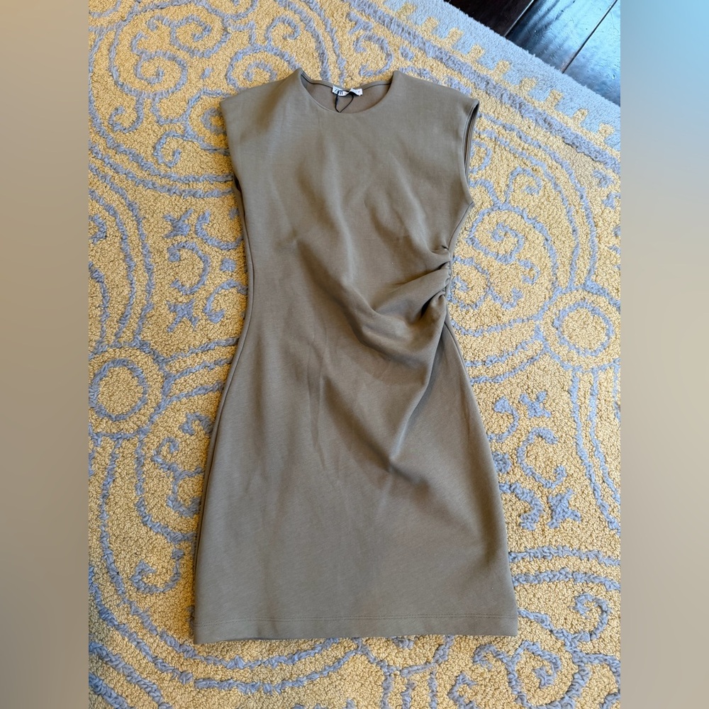 Zara Khaki Gathered Mini Dress